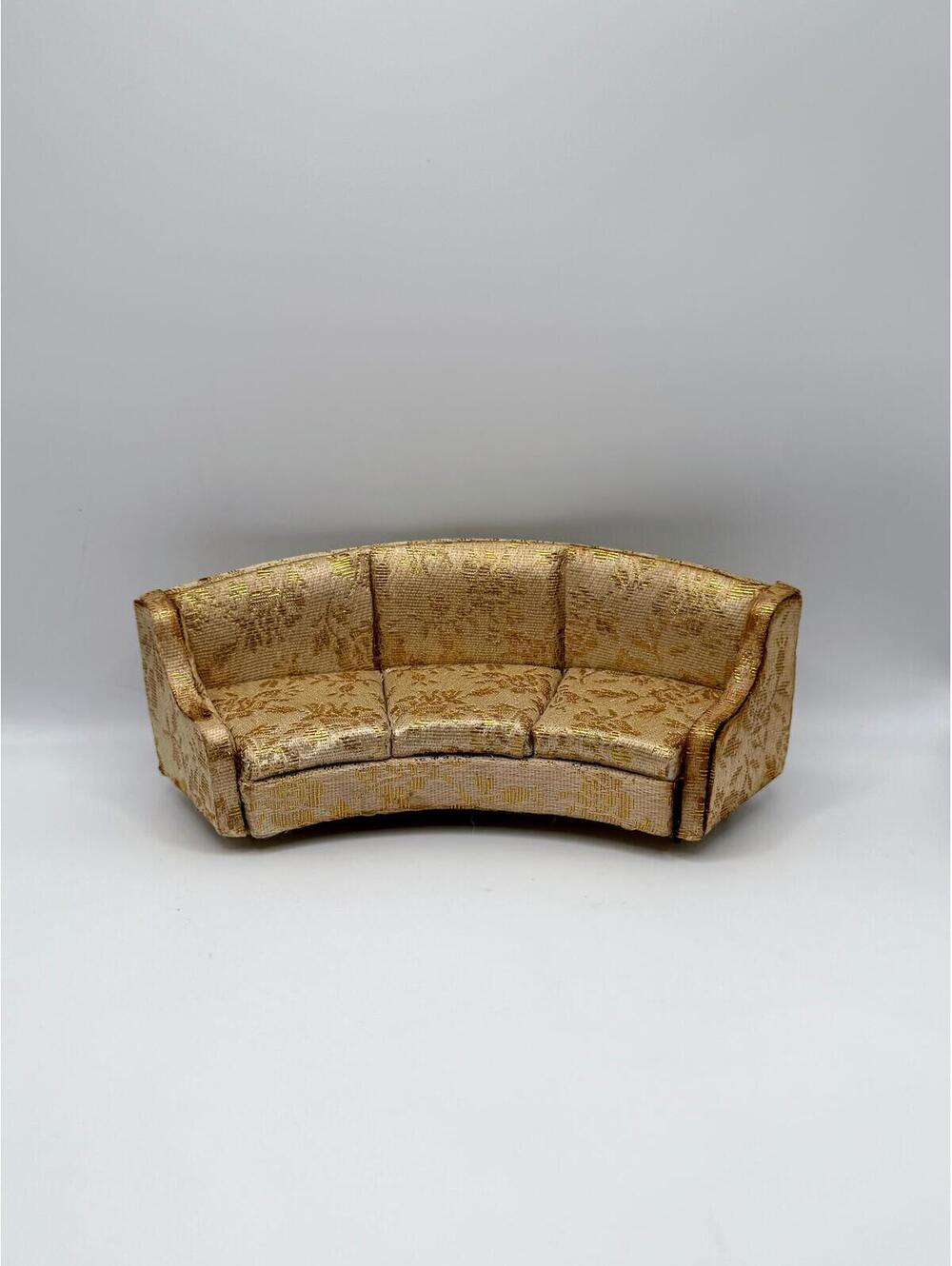 1960 Petite Princess 1:12 Scale Mini Dollhouse Curved Sofa Gold Brocade Loveseat